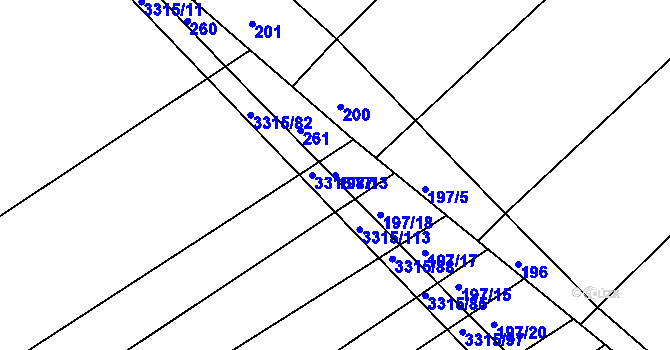 Parcela st. 197/13 v KÚ Březník, Katastrální mapa