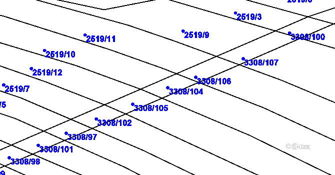 Parcela st. 3308/104 v KÚ Březník, Katastrální mapa