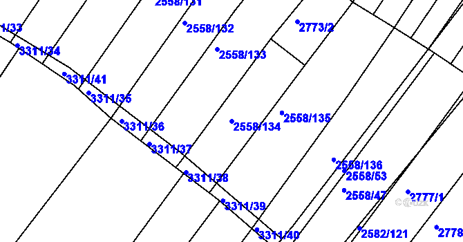 Parcela st. 2558/134 v KÚ Březník, Katastrální mapa