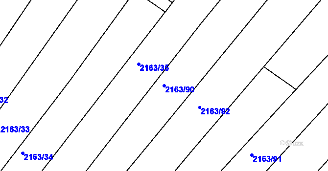 Parcela st. 2163/90 v KÚ Březník, Katastrální mapa