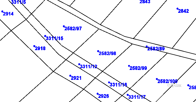Parcela st. 2582/98 v KÚ Březník, Katastrální mapa