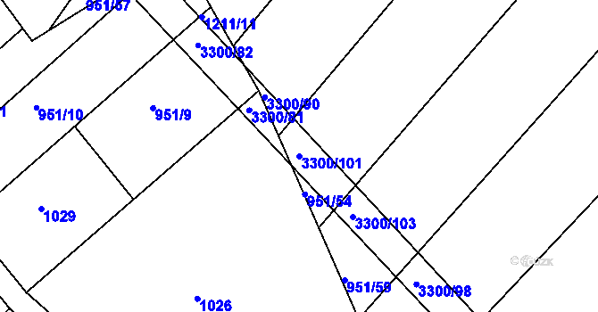 Parcela st. 3300/101 v KÚ Březník, Katastrální mapa