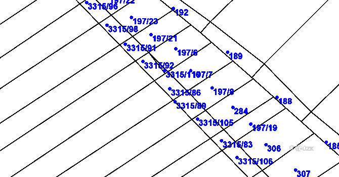 Parcela st. 3315/86 v KÚ Březník, Katastrální mapa