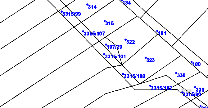 Parcela st. 3315/101 v KÚ Březník, Katastrální mapa