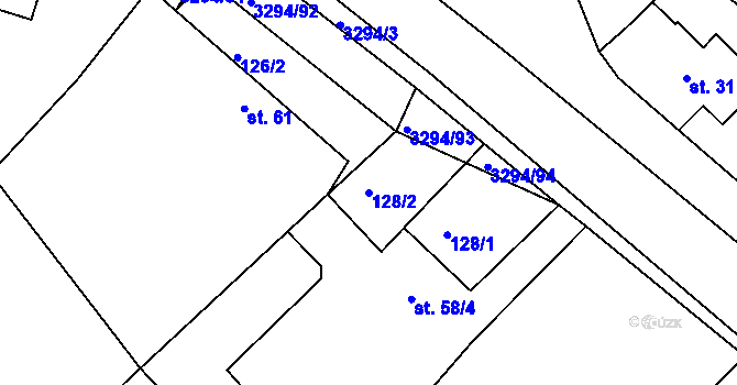 Parcela st. 128/2 v KÚ Březník, Katastrální mapa