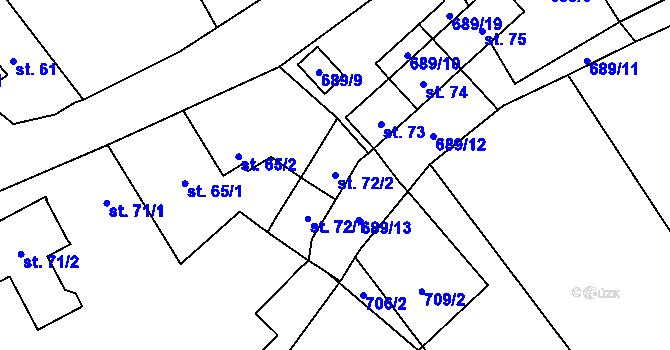 Parcela st. 72/2 v KÚ Kuroslepy, Katastrální mapa