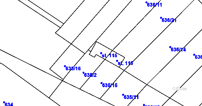 Parcela st. 115 v KÚ Kuroslepy, Katastrální mapa
