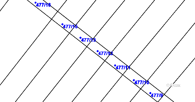 Parcela st. 477/12 v KÚ Kuroslepy, Katastrální mapa