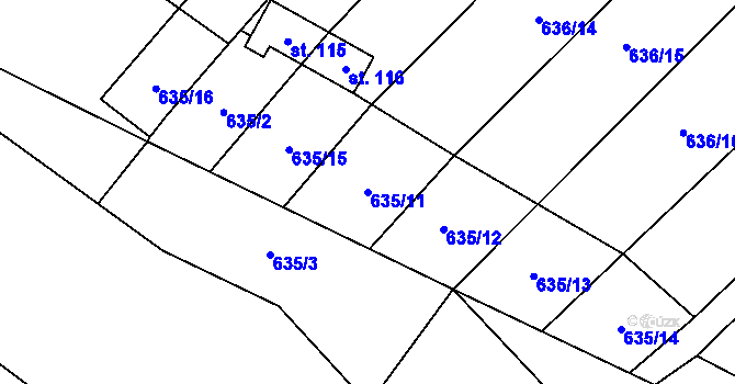 Parcela st. 635/11 v KÚ Kuroslepy, Katastrální mapa