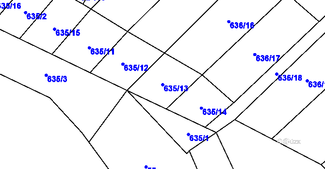 Parcela st. 635/13 v KÚ Kuroslepy, Katastrální mapa