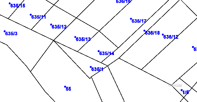 Parcela st. 635/14 v KÚ Kuroslepy, Katastrální mapa
