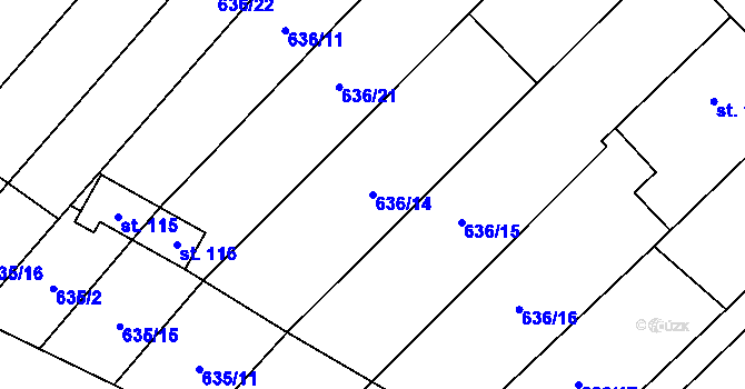 Parcela st. 636/14 v KÚ Kuroslepy, Katastrální mapa