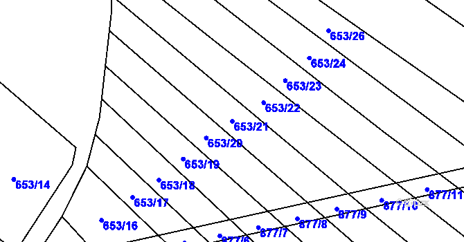 Parcela st. 653/21 v KÚ Kuroslepy, Katastrální mapa