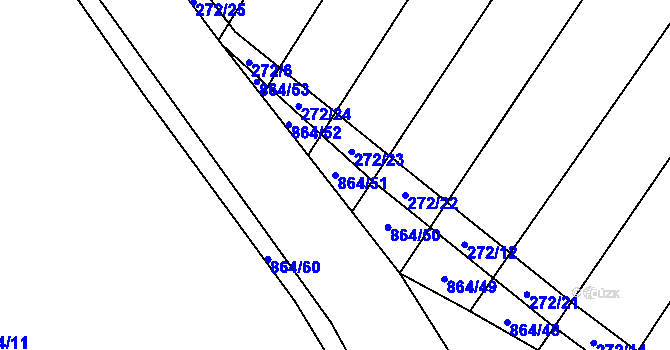 Parcela st. 864/51 v KÚ Kuroslepy, Katastrální mapa
