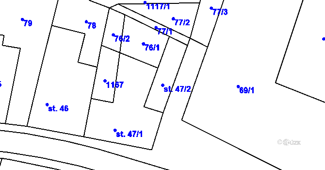 Parcela st. 47/2 v KÚ Březno u Mladé Boleslavi, Katastrální mapa