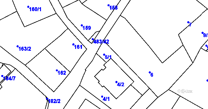 Parcela st. 5/1 v KÚ Březno u Chomutova, Katastrální mapa