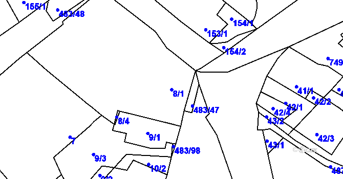 Parcela st. 8/1 v KÚ Březno u Chomutova, Katastrální mapa