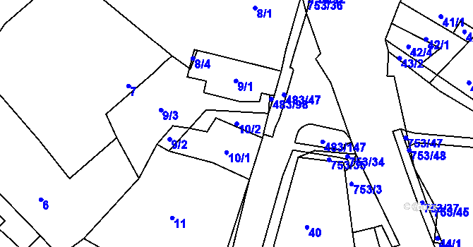 Parcela st. 10/2 v KÚ Březno u Chomutova, Katastrální mapa