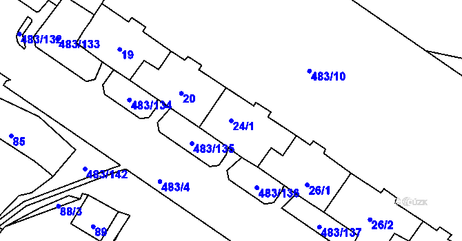 Parcela st. 24/1 v KÚ Březno u Chomutova, Katastrální mapa