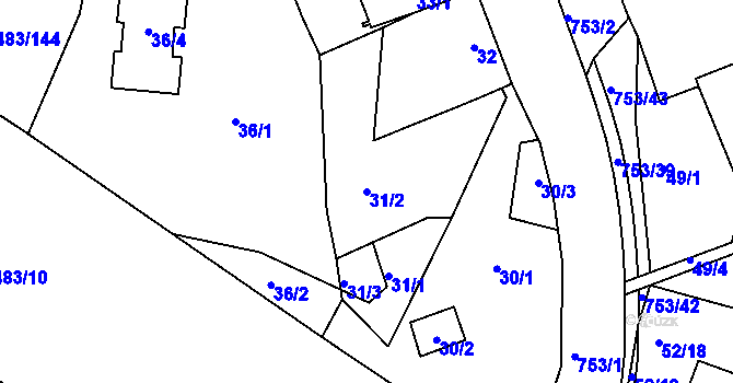 Parcela st. 31/2 v KÚ Březno u Chomutova, Katastrální mapa