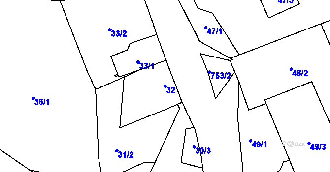 Parcela st. 32 v KÚ Březno u Chomutova, Katastrální mapa