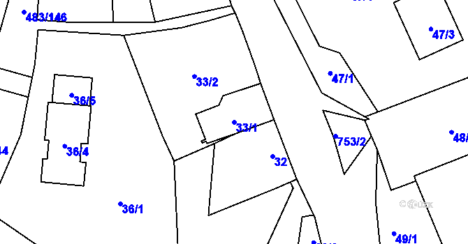 Parcela st. 33/1 v KÚ Březno u Chomutova, Katastrální mapa