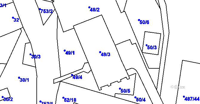 Parcela st. 49/3 v KÚ Březno u Chomutova, Katastrální mapa
