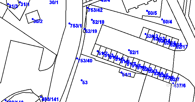 Parcela st. 51/2 v KÚ Březno u Chomutova, Katastrální mapa