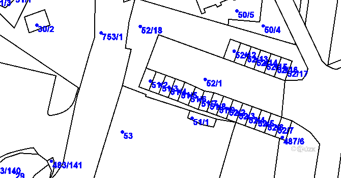 Parcela st. 51/4 v KÚ Březno u Chomutova, Katastrální mapa