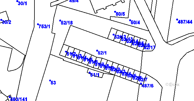 Parcela st. 52/1 v KÚ Březno u Chomutova, Katastrální mapa