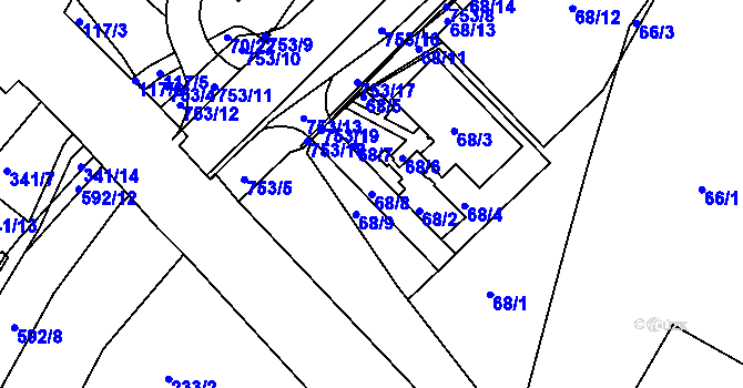 Parcela st. 68/8 v KÚ Březno u Chomutova, Katastrální mapa