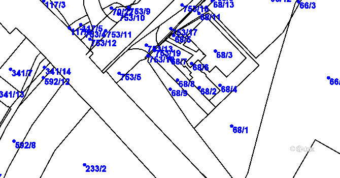 Parcela st. 68/9 v KÚ Březno u Chomutova, Katastrální mapa
