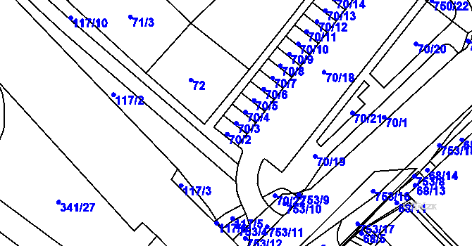 Parcela st. 70/3 v KÚ Březno u Chomutova, Katastrální mapa