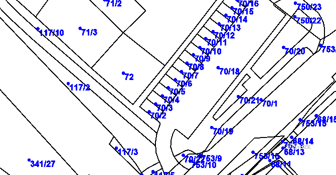 Parcela st. 70/5 v KÚ Březno u Chomutova, Katastrální mapa