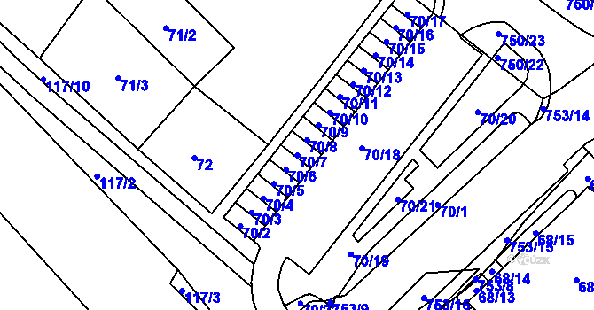 Parcela st. 70/7 v KÚ Březno u Chomutova, Katastrální mapa