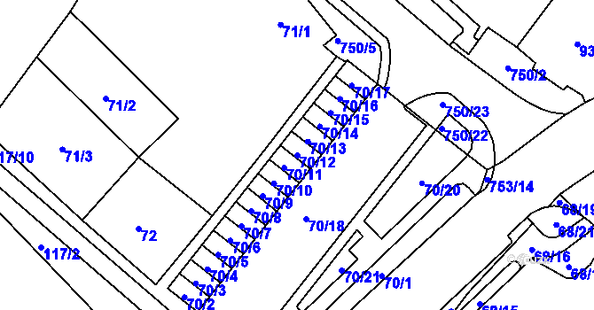 Parcela st. 70/12 v KÚ Březno u Chomutova, Katastrální mapa