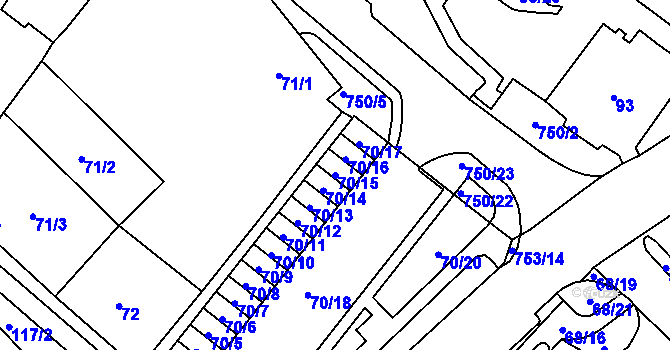 Parcela st. 70/15 v KÚ Březno u Chomutova, Katastrální mapa