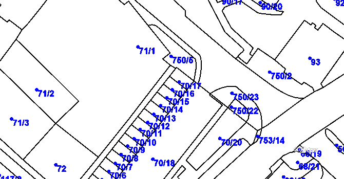 Parcela st. 70/16 v KÚ Březno u Chomutova, Katastrální mapa
