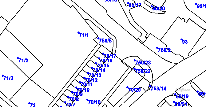 Parcela st. 70/17 v KÚ Březno u Chomutova, Katastrální mapa
