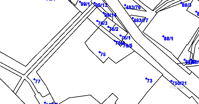 Parcela st. 75 v KÚ Březno u Chomutova, Katastrální mapa