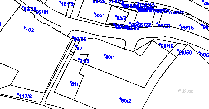 Parcela st. 80/1 v KÚ Březno u Chomutova, Katastrální mapa