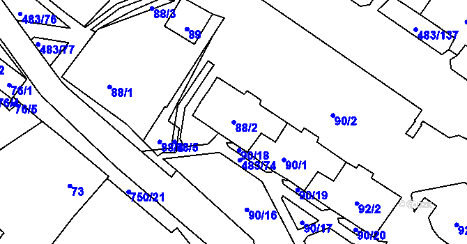 Parcela st. 88/2 v KÚ Březno u Chomutova, Katastrální mapa