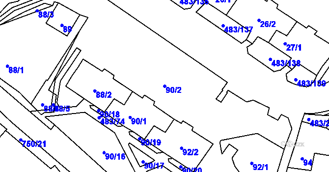 Parcela st. 90/2 v KÚ Březno u Chomutova, Katastrální mapa