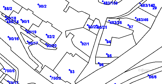 Parcela st. 92/1 v KÚ Březno u Chomutova, Katastrální mapa