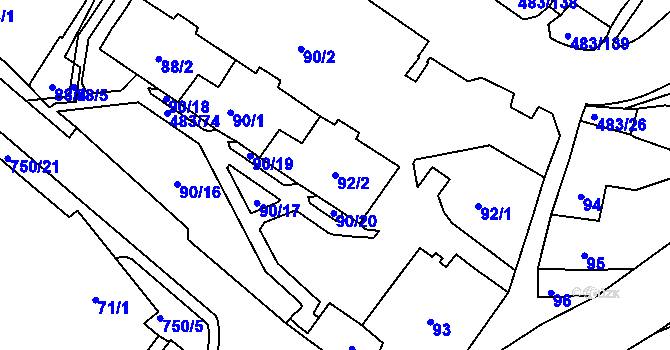 Parcela st. 92/2 v KÚ Březno u Chomutova, Katastrální mapa