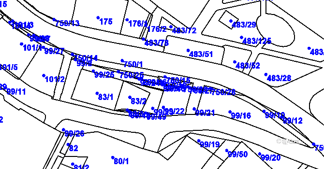Parcela st. 99/9 v KÚ Březno u Chomutova, Katastrální mapa