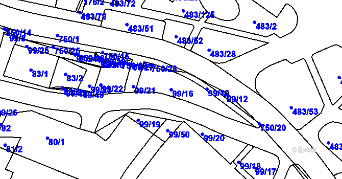 Parcela st. 99/16 v KÚ Březno u Chomutova, Katastrální mapa