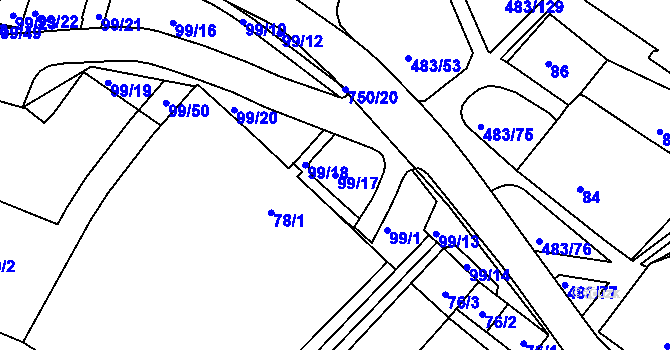 Parcela st. 99/17 v KÚ Březno u Chomutova, Katastrální mapa