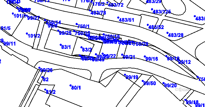 Parcela st. 99/22 v KÚ Březno u Chomutova, Katastrální mapa