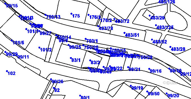 Parcela st. 99/24 v KÚ Březno u Chomutova, Katastrální mapa
